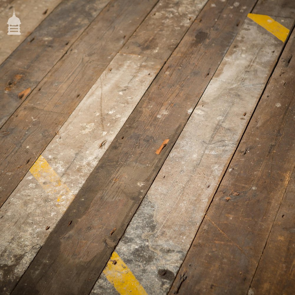 Batch of 55 Square Metres of Pine Tongue & Groove Reclaimed Industrial Factory Flooring