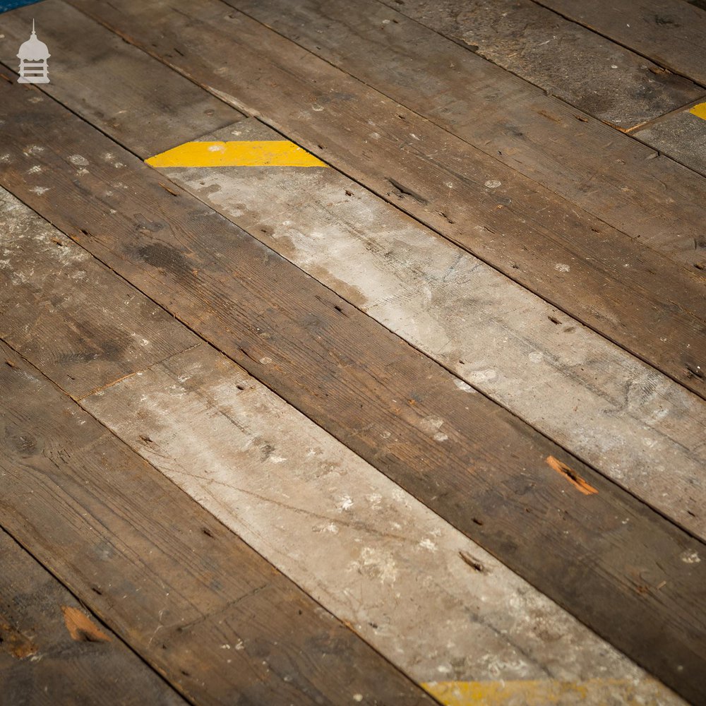 Batch of 55 Square Metres of Pine Tongue & Groove Reclaimed Industrial Factory Flooring