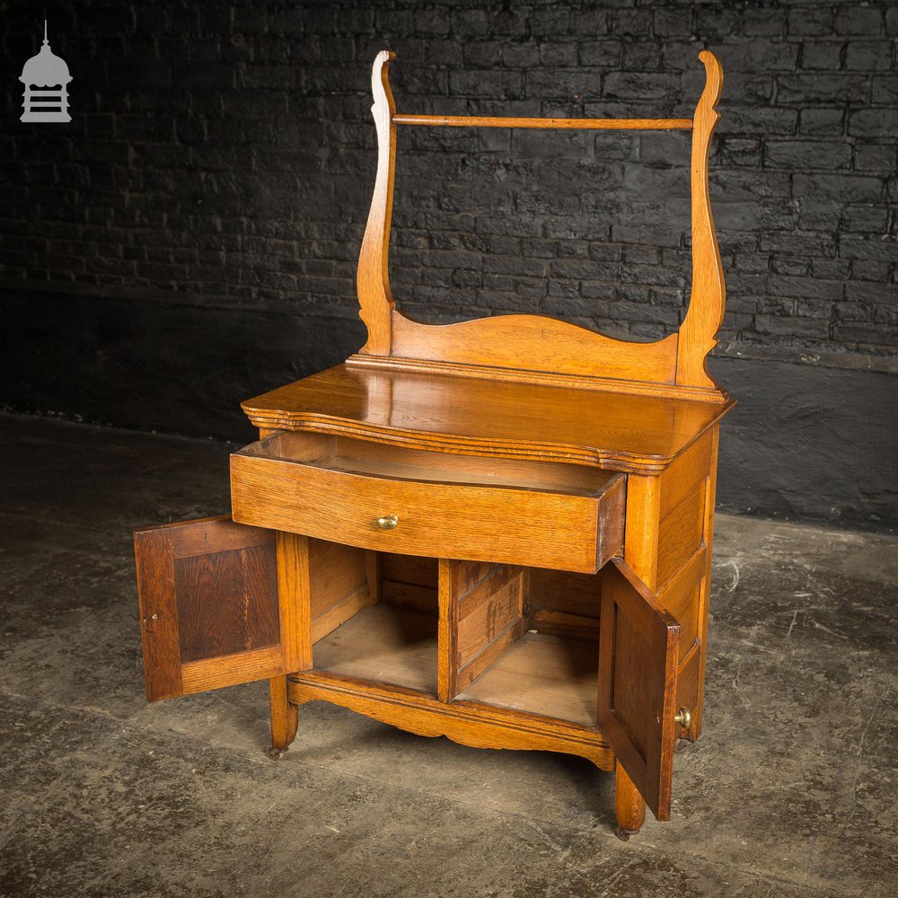 19th C Oak Vanity Unit on Castors With Bouffant Drawer