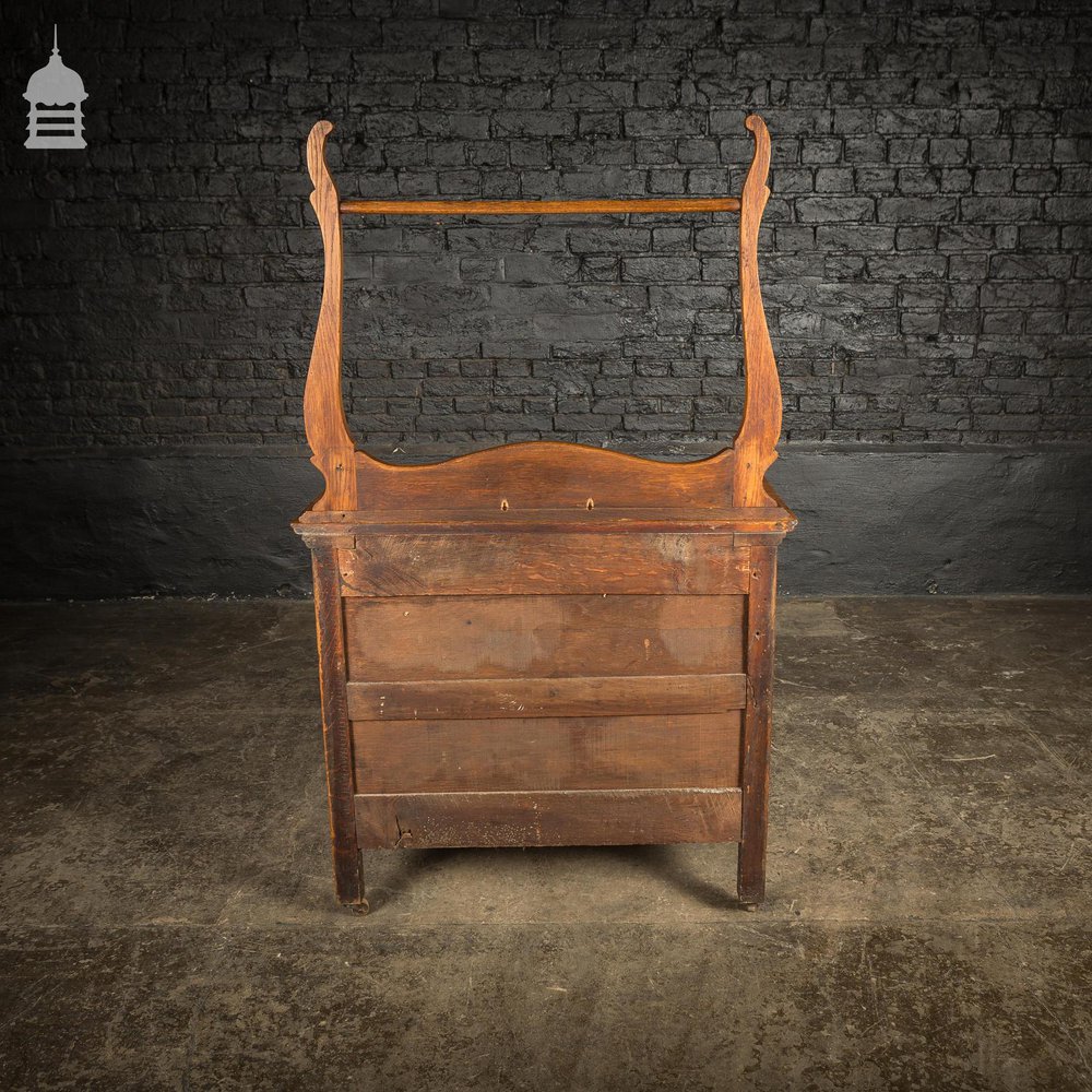 19th C Oak Vanity Unit on Castors With Bouffant Drawer