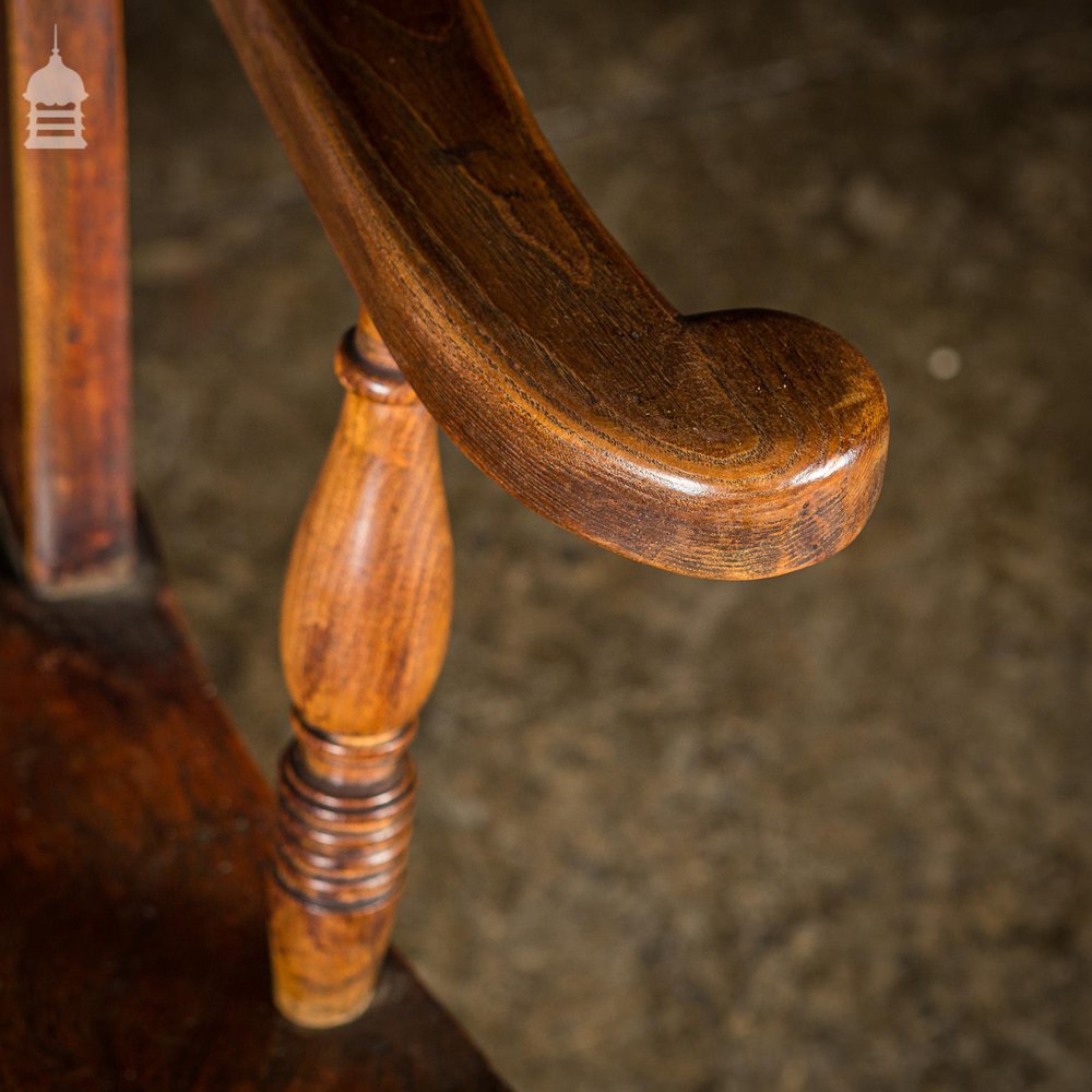 19th C Lath Back Windsor Armchair With H Stretcher and Turned Arm Supports