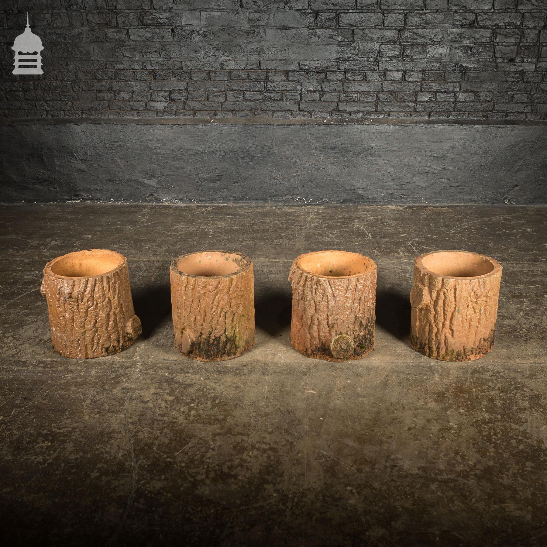 Set of 4 Grotto Ware Terracotta Log Planters Norfolk Reclamation