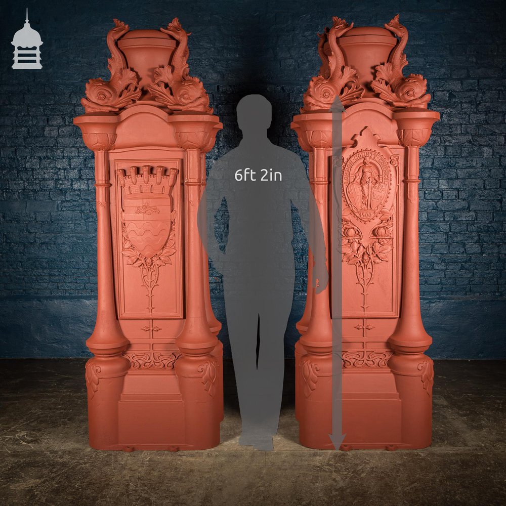 Pair of Cast Iron London County Council Embankment Lamppost Bases finished in Red Oxide Primer