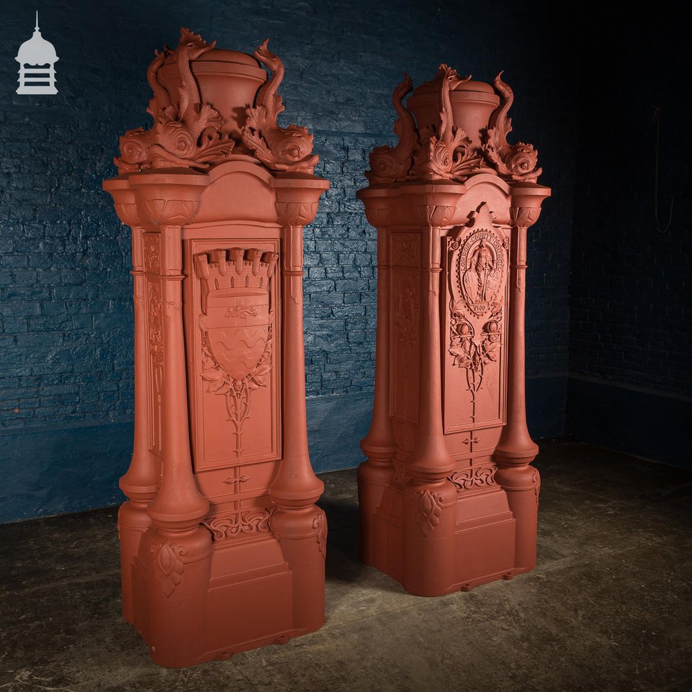 Pair of Cast Iron London County Council Embankment Lamppost Bases finished in Red Oxide Primer