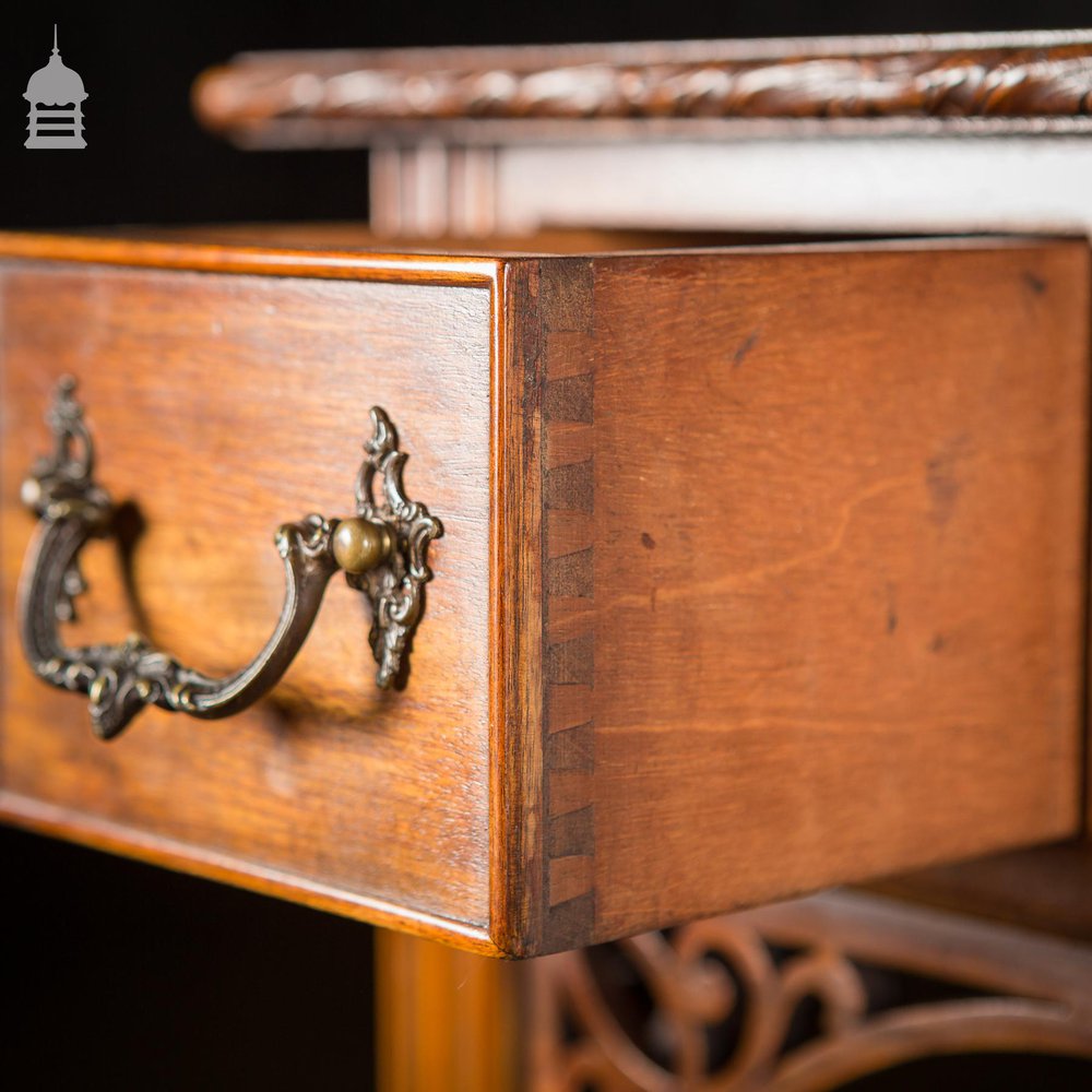 19th C Leather Bound Mahogany Side Table Desk Attributed To Thomas Chippendale