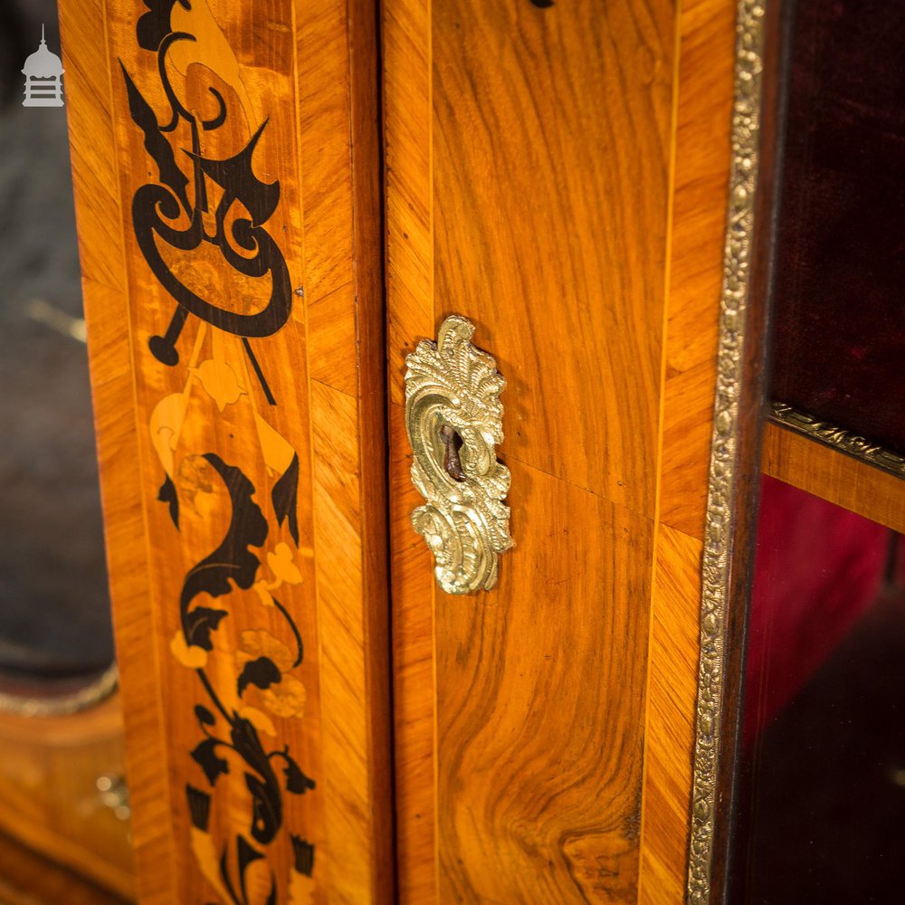 19th C French Empire Walnut Credenza with Intricate Marquetry and Brass Reliefs