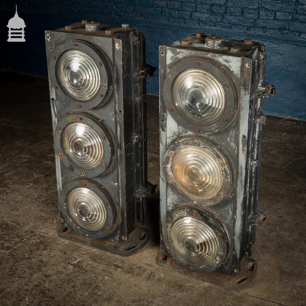 Pair of Vintage Three-Aspect Colour-Light Railway Signals by Westinghouse Brake & Signal Co Ltd.