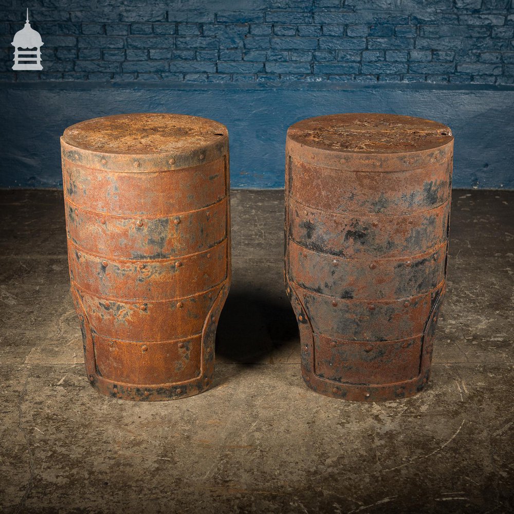 Pair of Cylindrical Riveted Cast Iron Industrial Bases