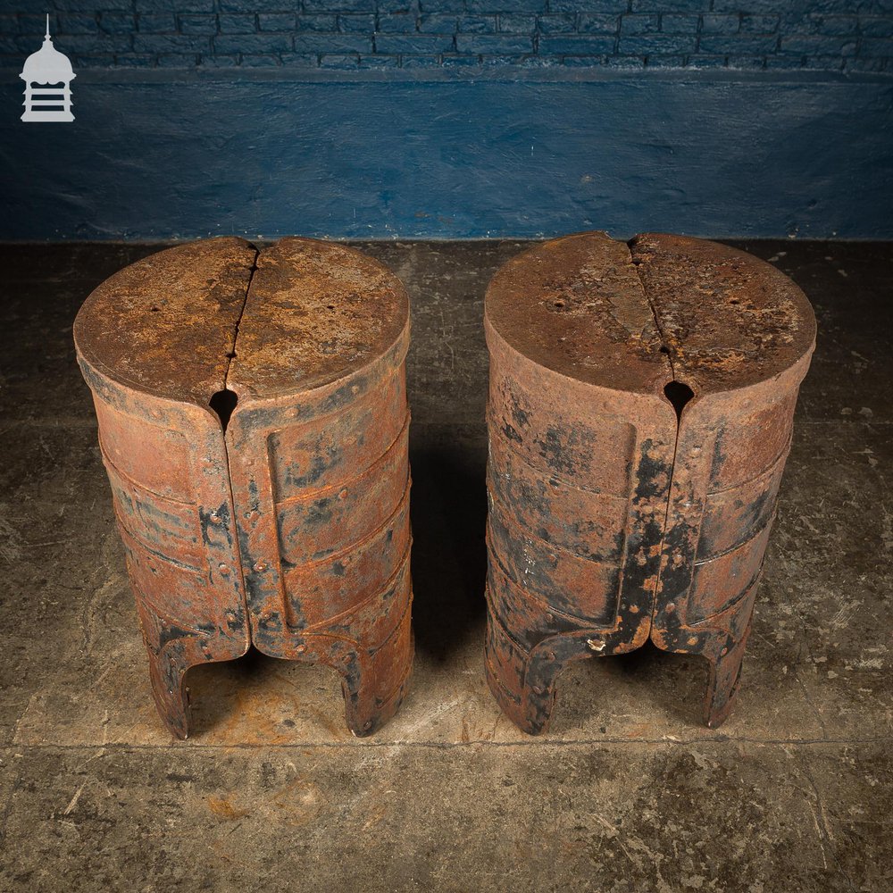 Pair of Cylindrical Riveted Cast Iron Industrial Bases