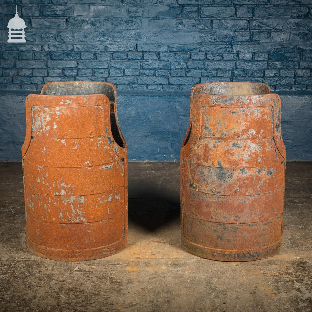 Pair of Riveted Cylindrical Cast Iron Industrial Bases