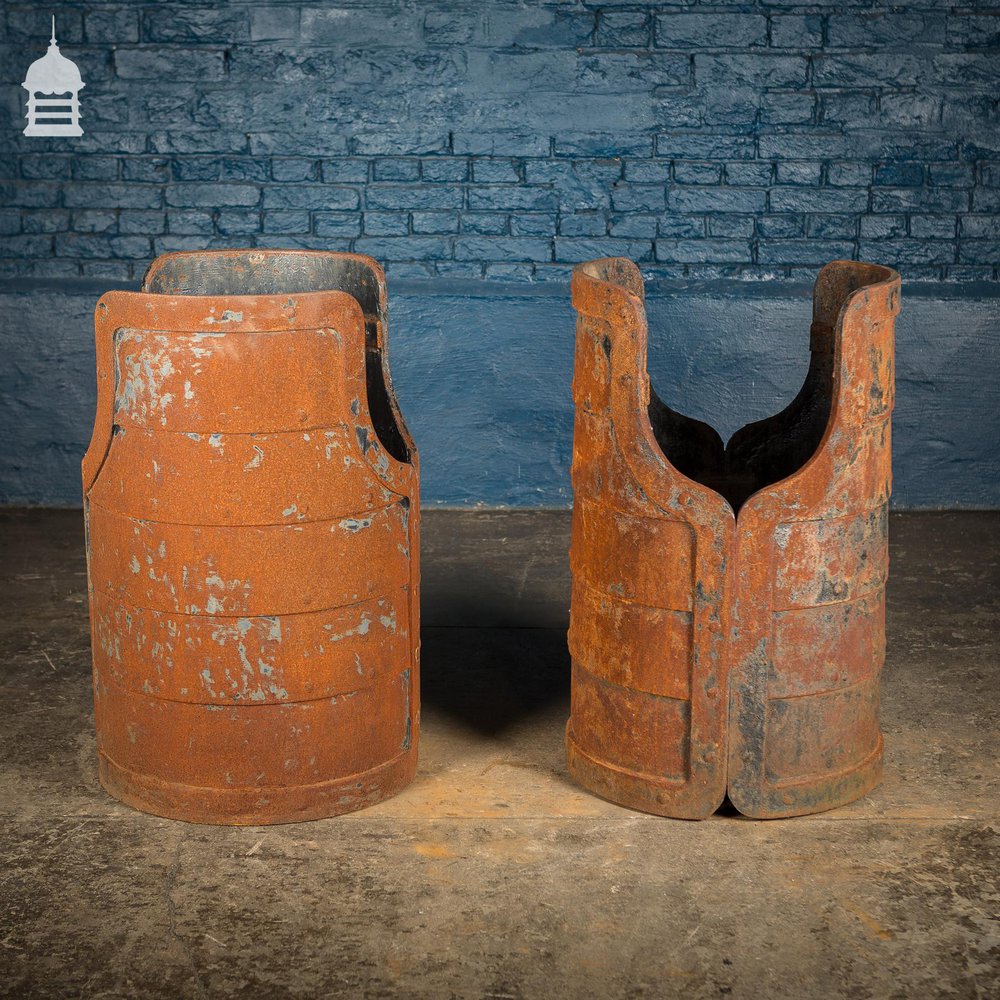 Pair of Riveted Cylindrical Cast Iron Industrial Bases