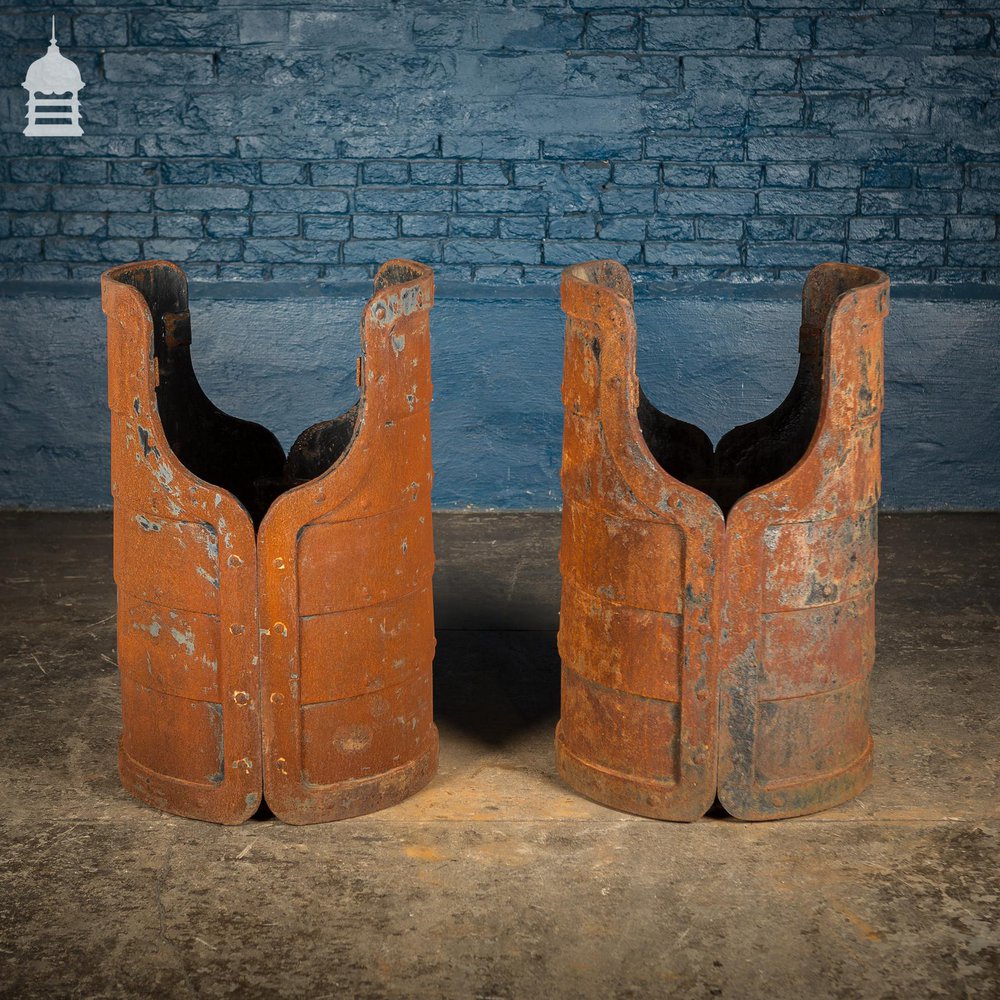 Pair of Riveted Cylindrical Cast Iron Industrial Bases