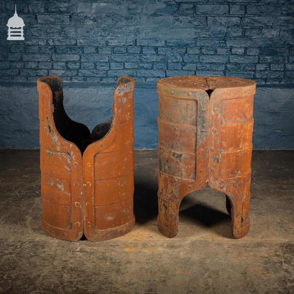 Pair of Riveted Cylindrical Cast Iron Industrial Bases