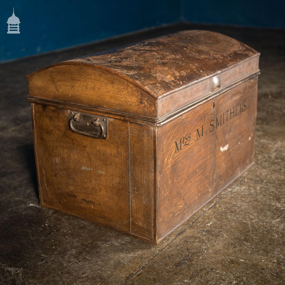 19th C Tin Dome Top Deeds Chest Miss M Smithers