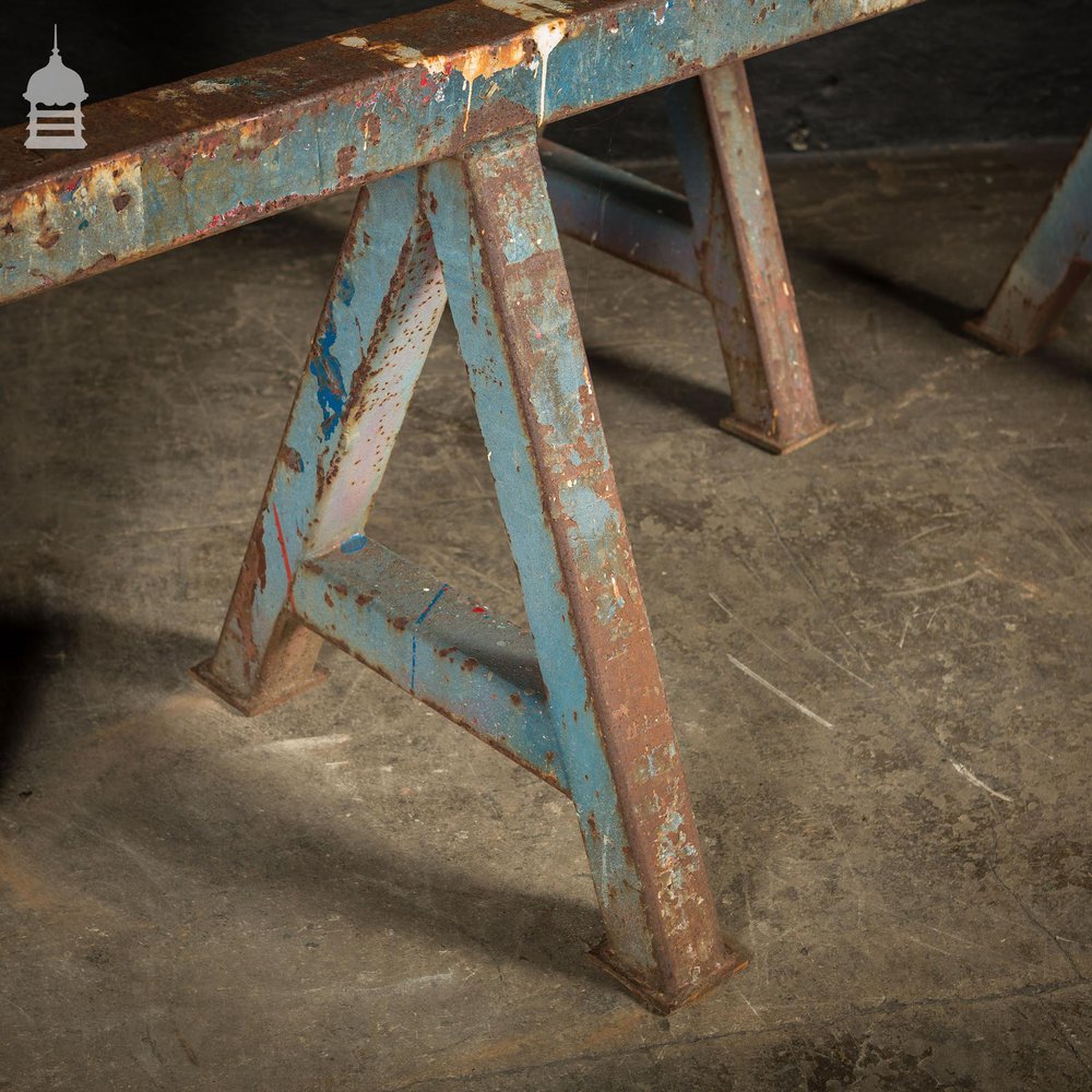 Pair of Huge Industrial Monster A Frame Workshop Trestles with Distressed Finish