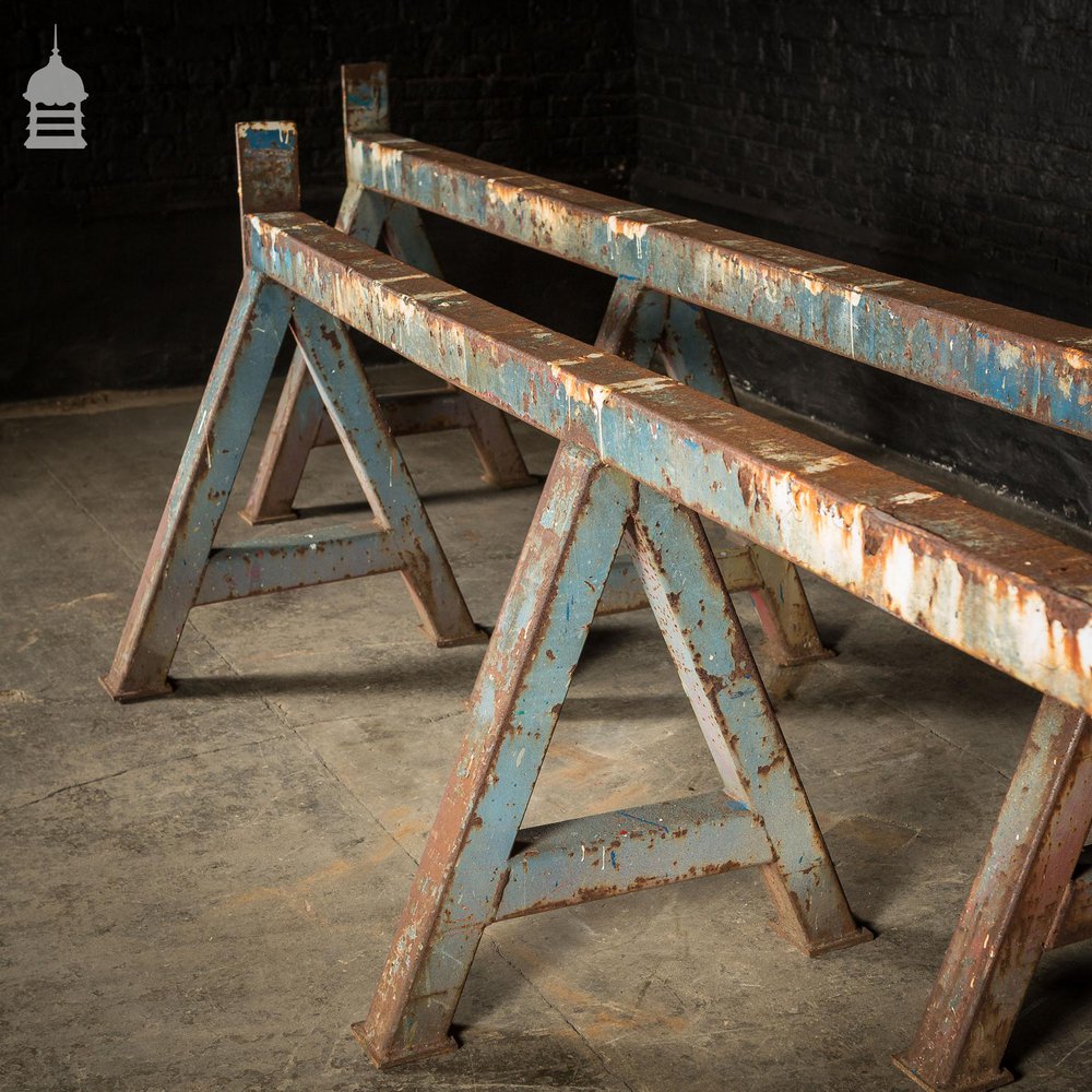 Pair of Huge Industrial Monster A Frame Workshop Trestles with Distressed Finish