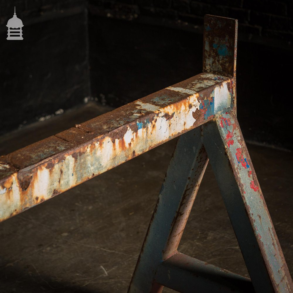 Pair of Huge Industrial Monster A Frame Workshop Trestles with Distressed Finish