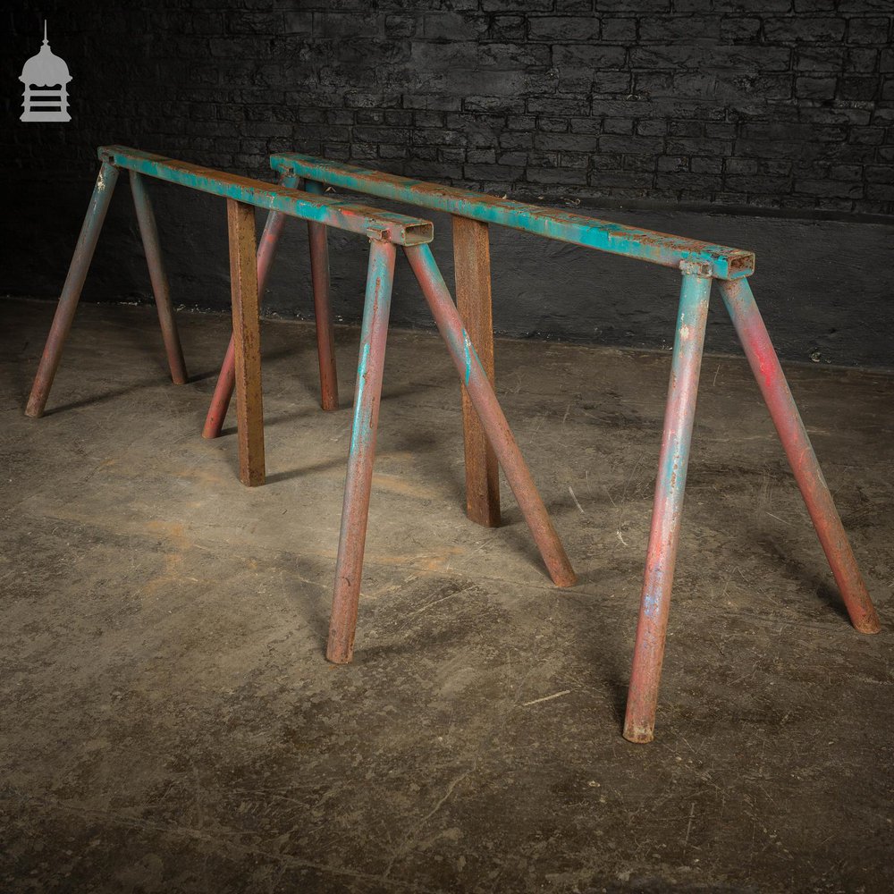 Pair of Steel Fabrication Industrial Workshop Trestles