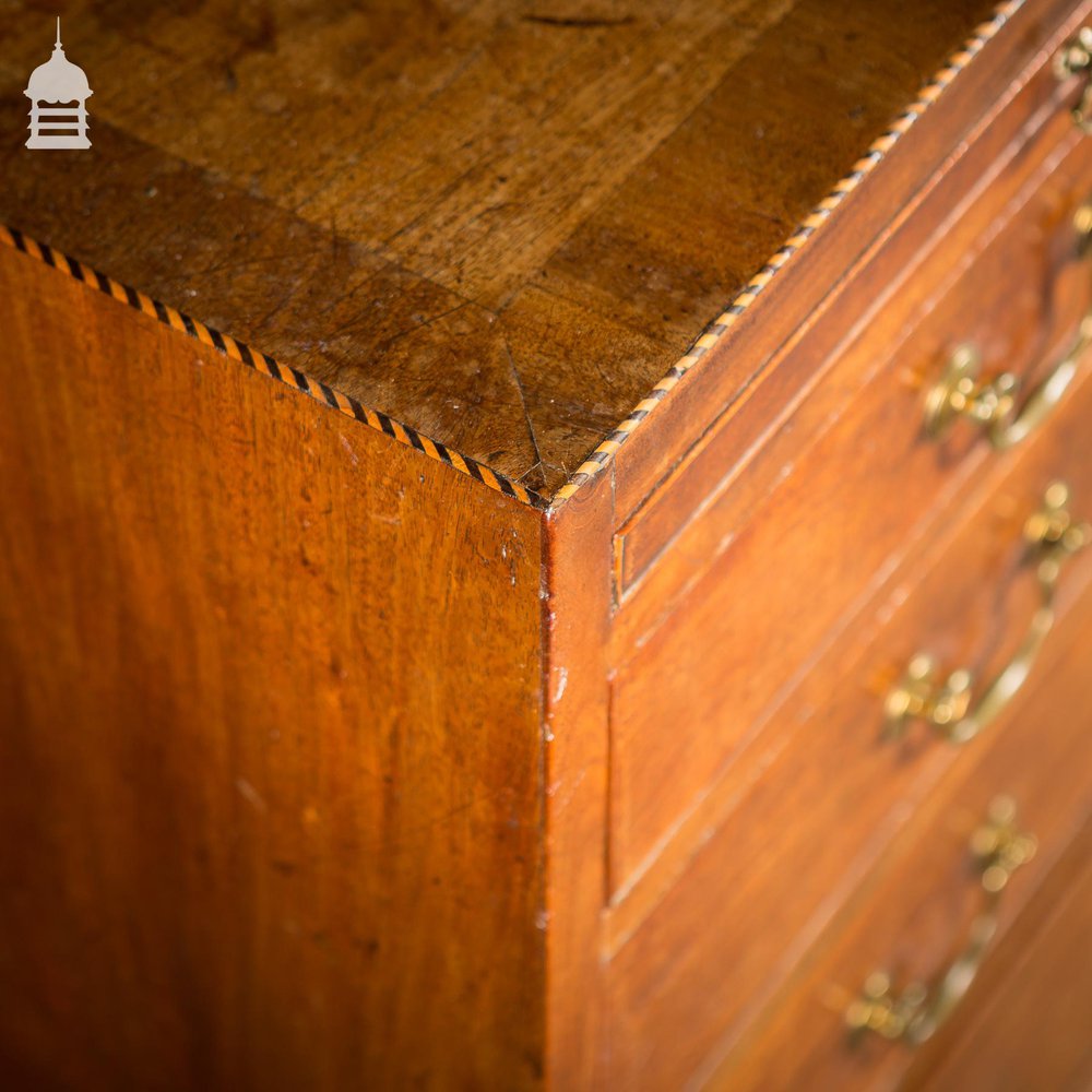 Small George III Chest of Drawers Beautifully Proportioned in Mahogany with Cross Banding on Top Rim and Bracket Feet. c.1800