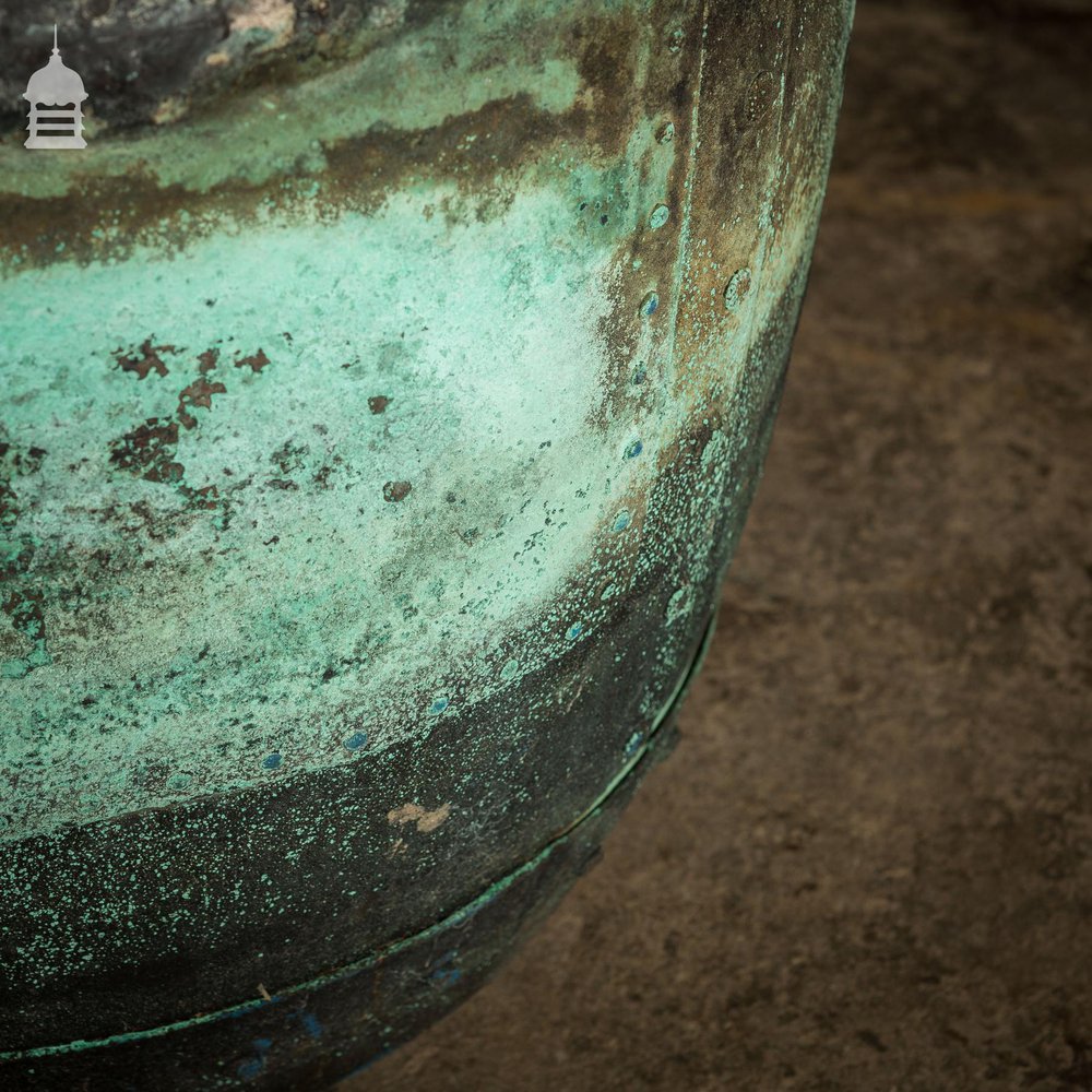 Large 19th C Riveted Verdigris 25 inch Copper Copper Cauldron