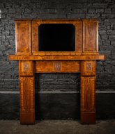 Circa 1900 Inlaid Mahogany Fire Surround with Mirrored Overmantel
