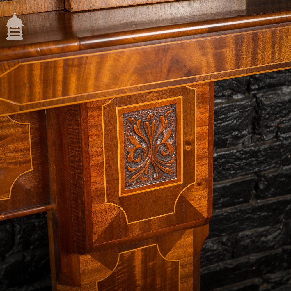 Circa 1900 Inlaid Mahogany Fire Surround with Mirrored Overmantel