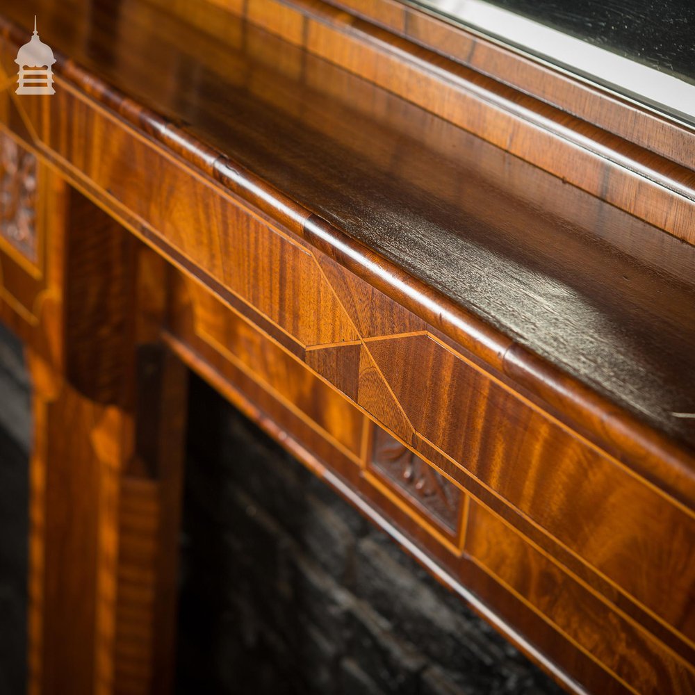 Circa 1900 Inlaid Mahogany Fire Surround with Mirrored Overmantel