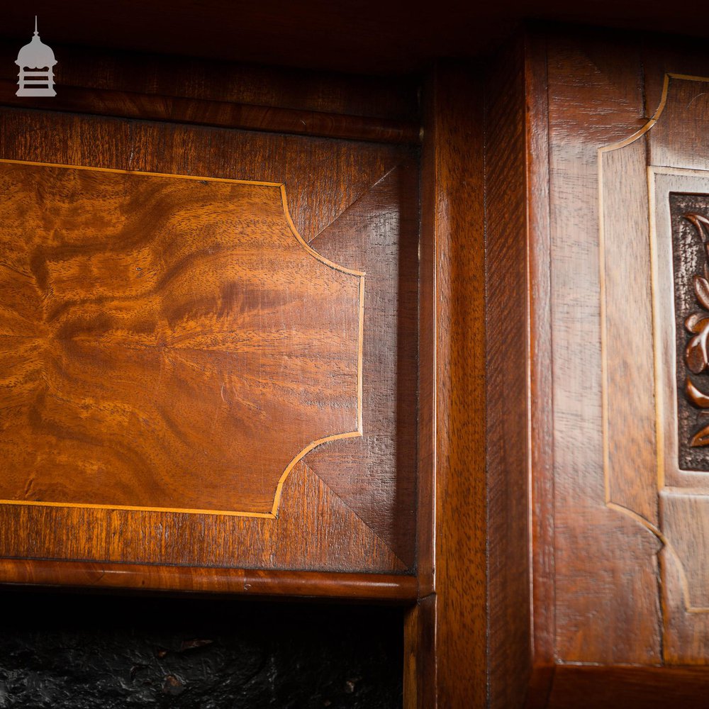 Circa 1900 Inlaid Mahogany Fire Surround with Mirrored Overmantel