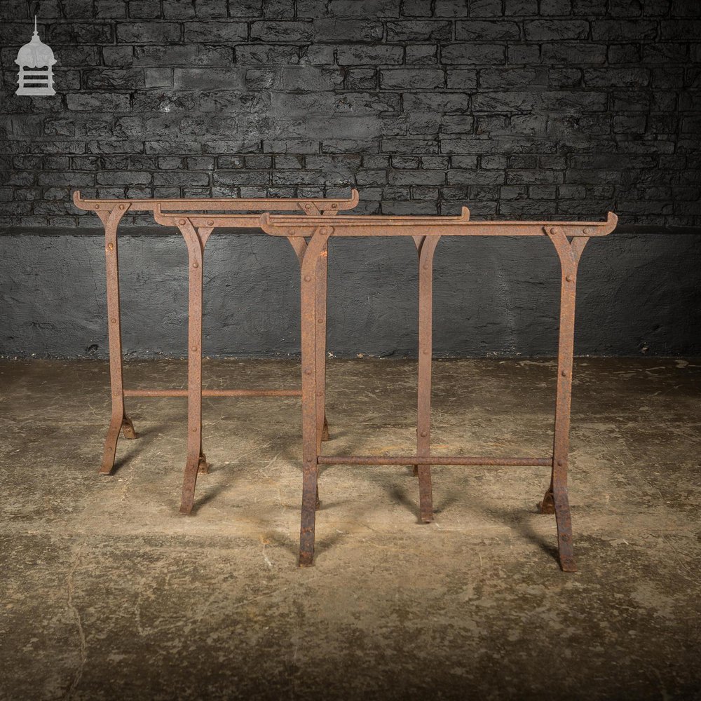 Set of 3 Victorian Riveted Wrought Iron Blacksmith Trestles