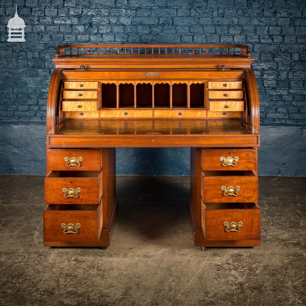 Impressive 19th C Mahogany Roll Top Bureau Desk