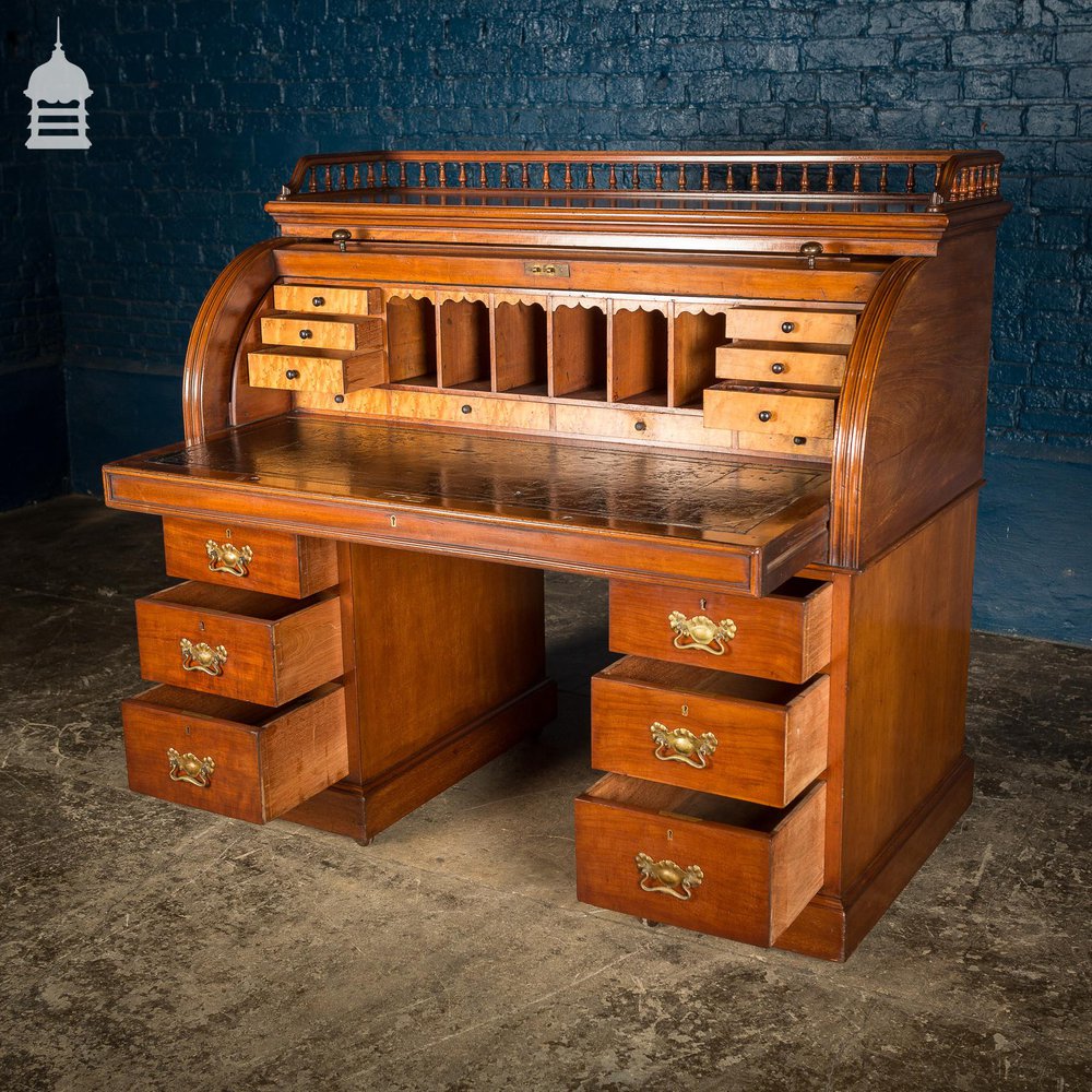 Impressive 19th C Mahogany Roll Top Bureau Desk