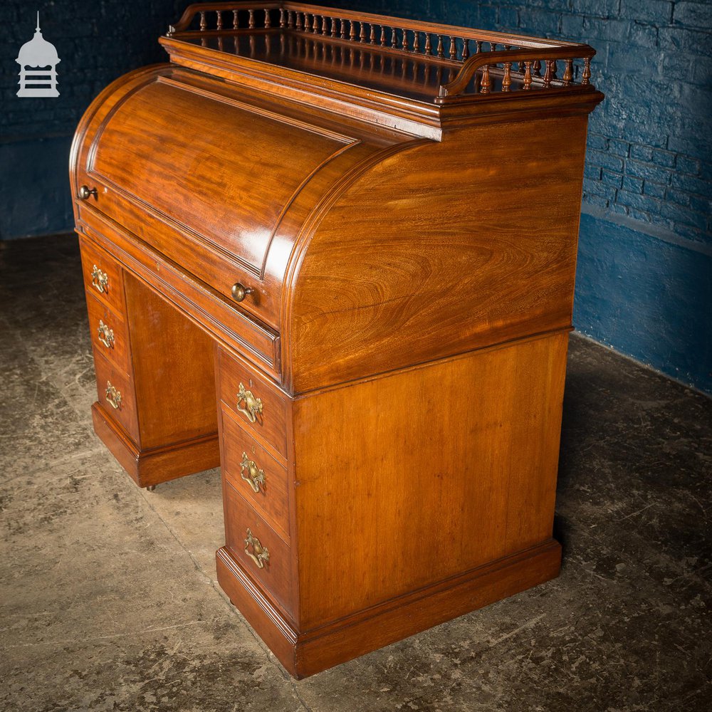 Impressive 19th C Mahogany Roll Top Bureau Desk