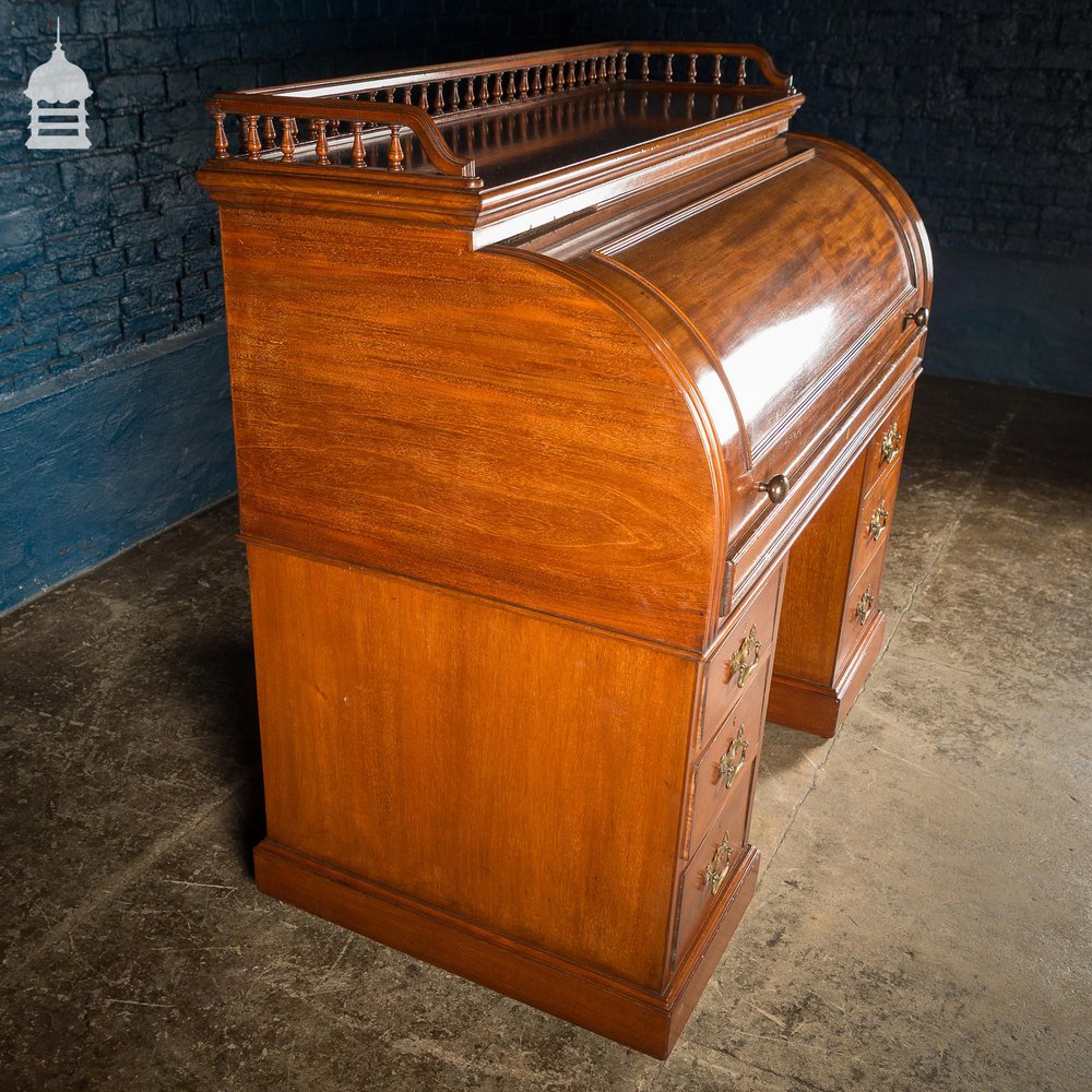 Impressive 19th C Mahogany Roll Top Bureau Desk