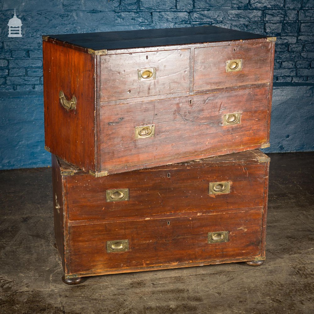 Late 19th C Pine Split Campaign Chest of Drawers