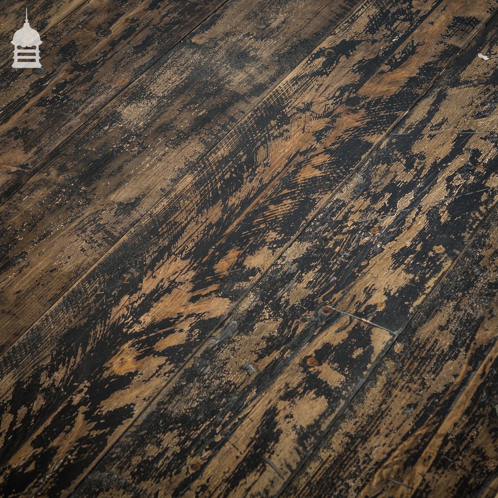 Reclaimed Scaffold Board Floorboard Wall Cladding with Black Painted Distressed Finish