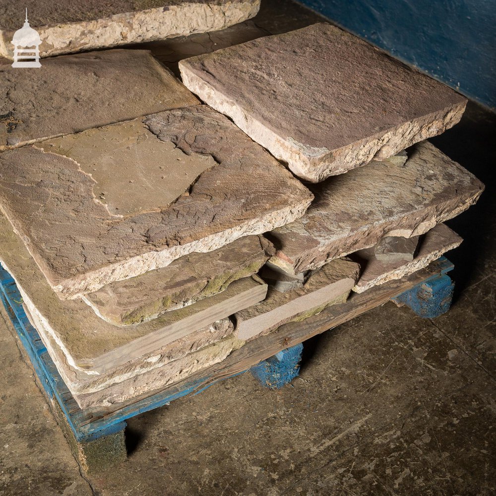 Batch of 3.9 Square Metres of Mixed Thickness Pennant Stone Slabs Flagstones Paving