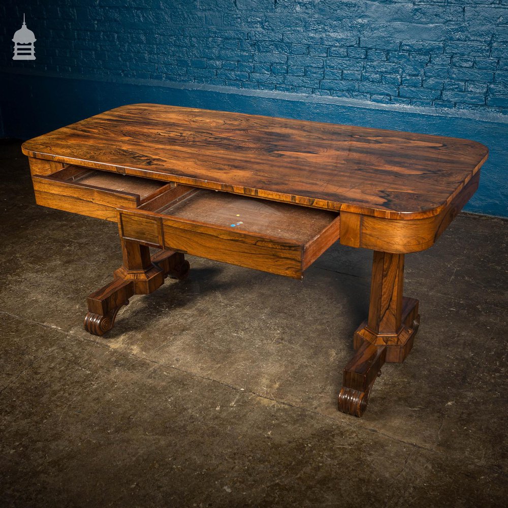 William IV Rosewood Library Table with Octagonal Pedestals