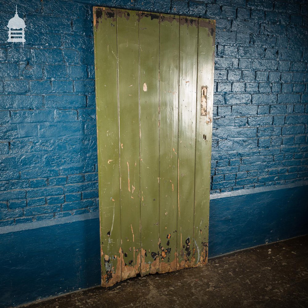 18th C Green Painted Braced and Ledged Cottage Door