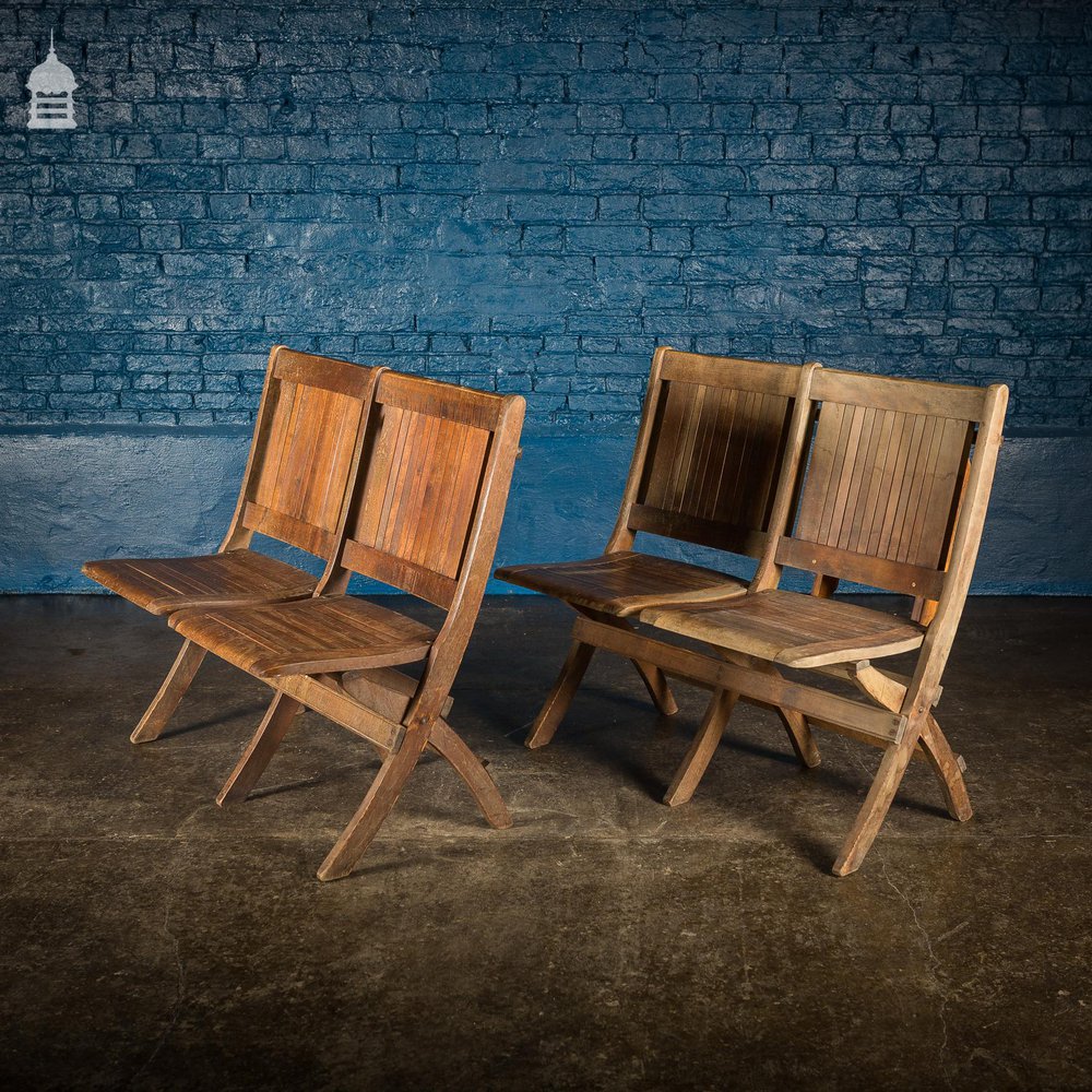 Pair of Vintage Hardwood Folding Double Spectators Seats