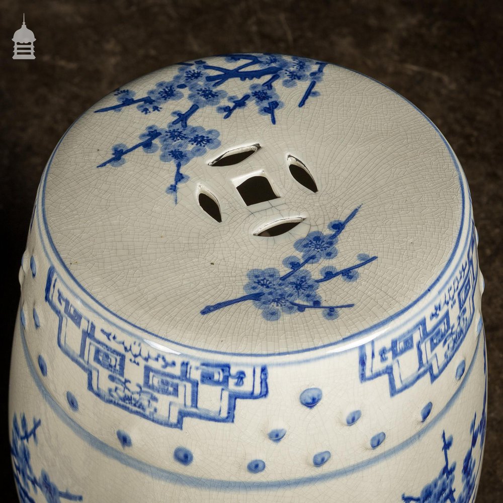 Pair of Blue and White 19th C Chinese Porcelain Garden Seats