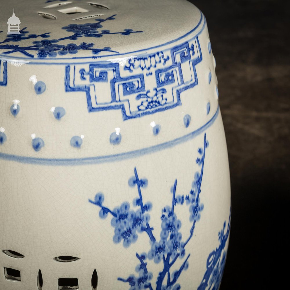 Pair of Blue and White 19th C Chinese Porcelain Garden Seats