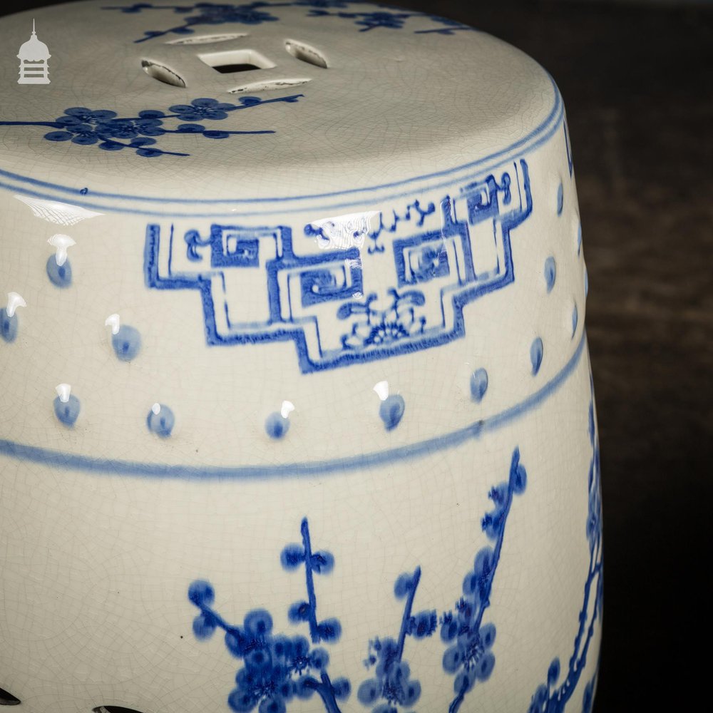 Pair of Blue and White 19th C Chinese Porcelain Garden Seats