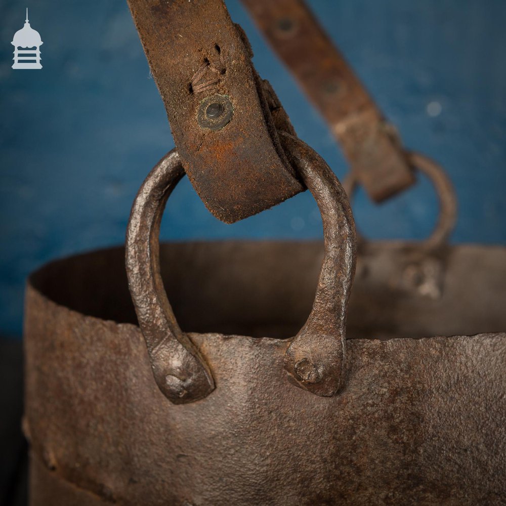 NR45021: 18th C Riveted Metal Bucket with Leather Strap Handle