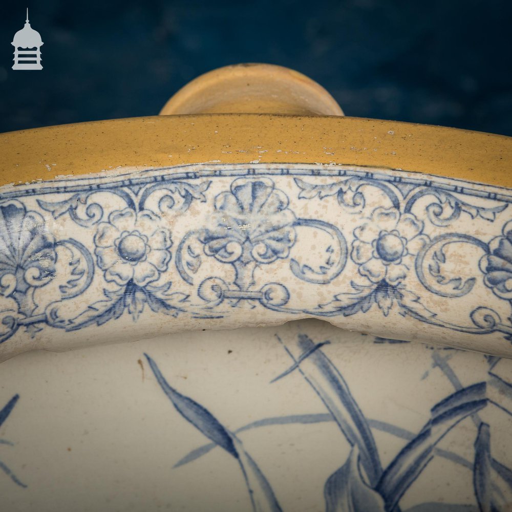 NR45121: Early 19th C White, Cane and Blue Toilet Bowl with Lilly Decoration