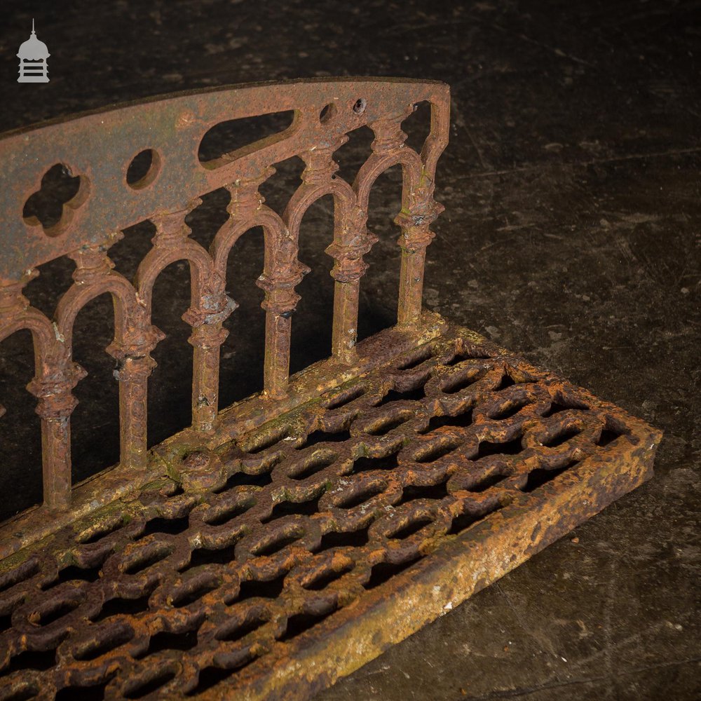 Pair of 19th C Ornate Cast Iron Gothic Cellar Grates