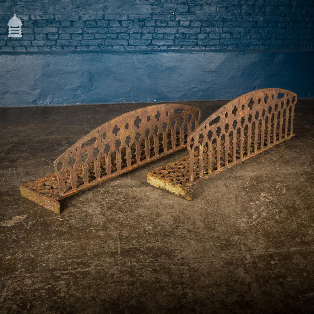 Pair of 19th C Ornate Cast Iron Gothic Cellar Grates