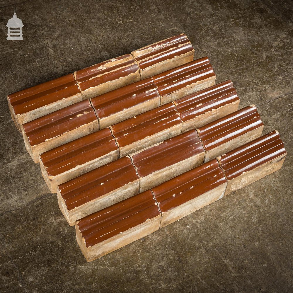 Set of 15 Brown Glazed Decorative Header Border Bricks