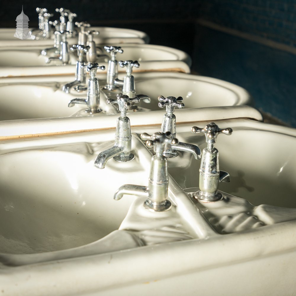 Communal Washroom Sinks, Original Edwardian Eight Basin Arrangement on Cast Iron Stand