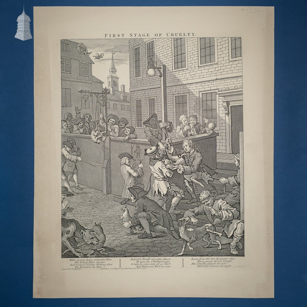 ‘The Four Stages of Cruelty’ Set of 4 Original 18th C Engravings by William Hogarth dated 1751