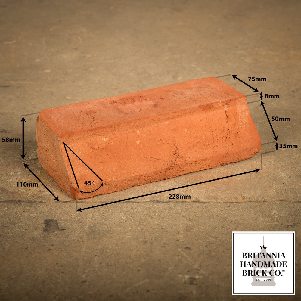 2 1/4" Stepped Plinth Stretcher Handmade Red Brick, Period Style Plinth Bricks